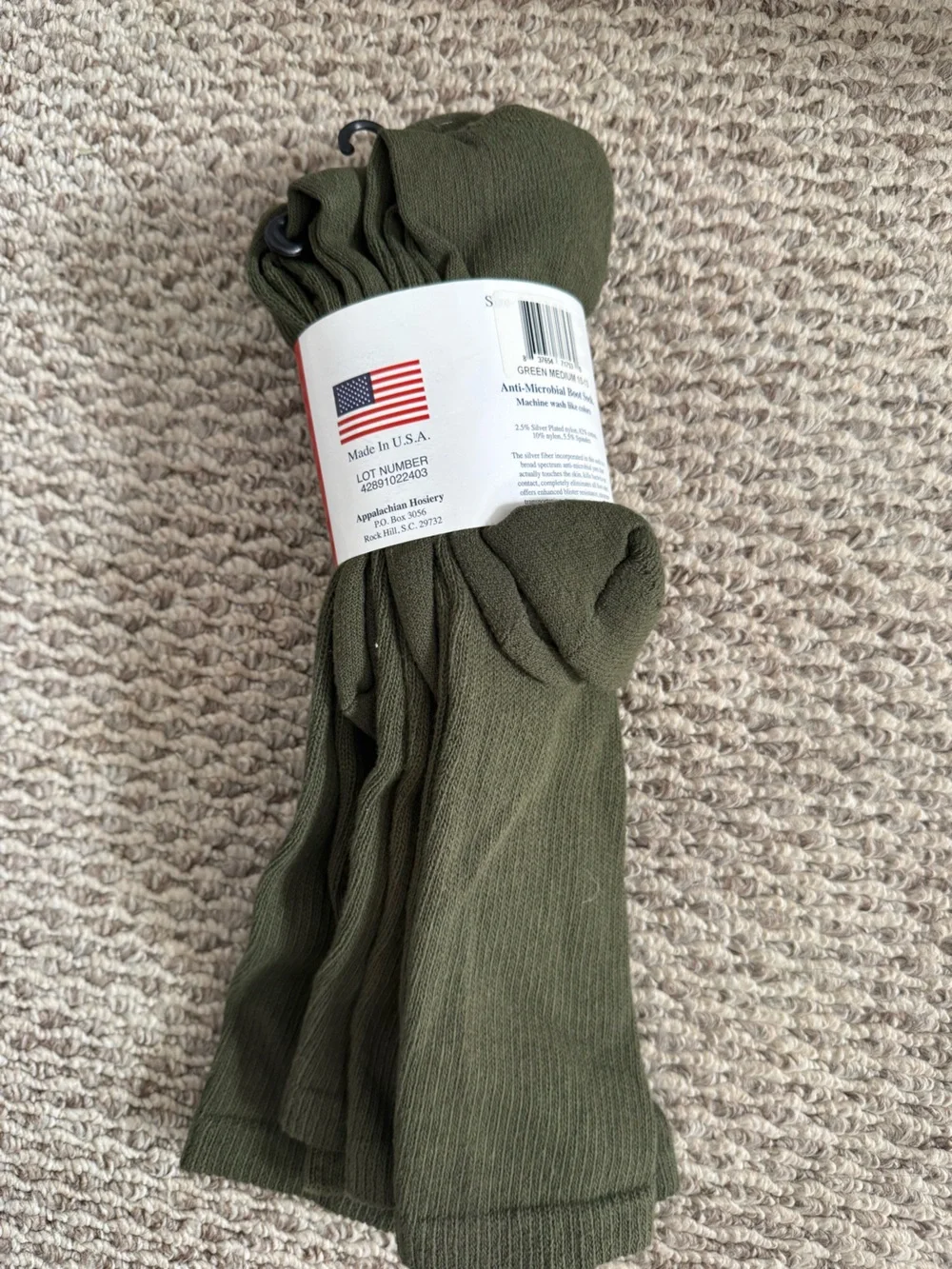 3 Pairs Olive Green US Military Crew Socks - USA Made Comfort Men size 10-13